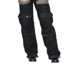 NEW WFFS cut out rhinestone cargo pants in black